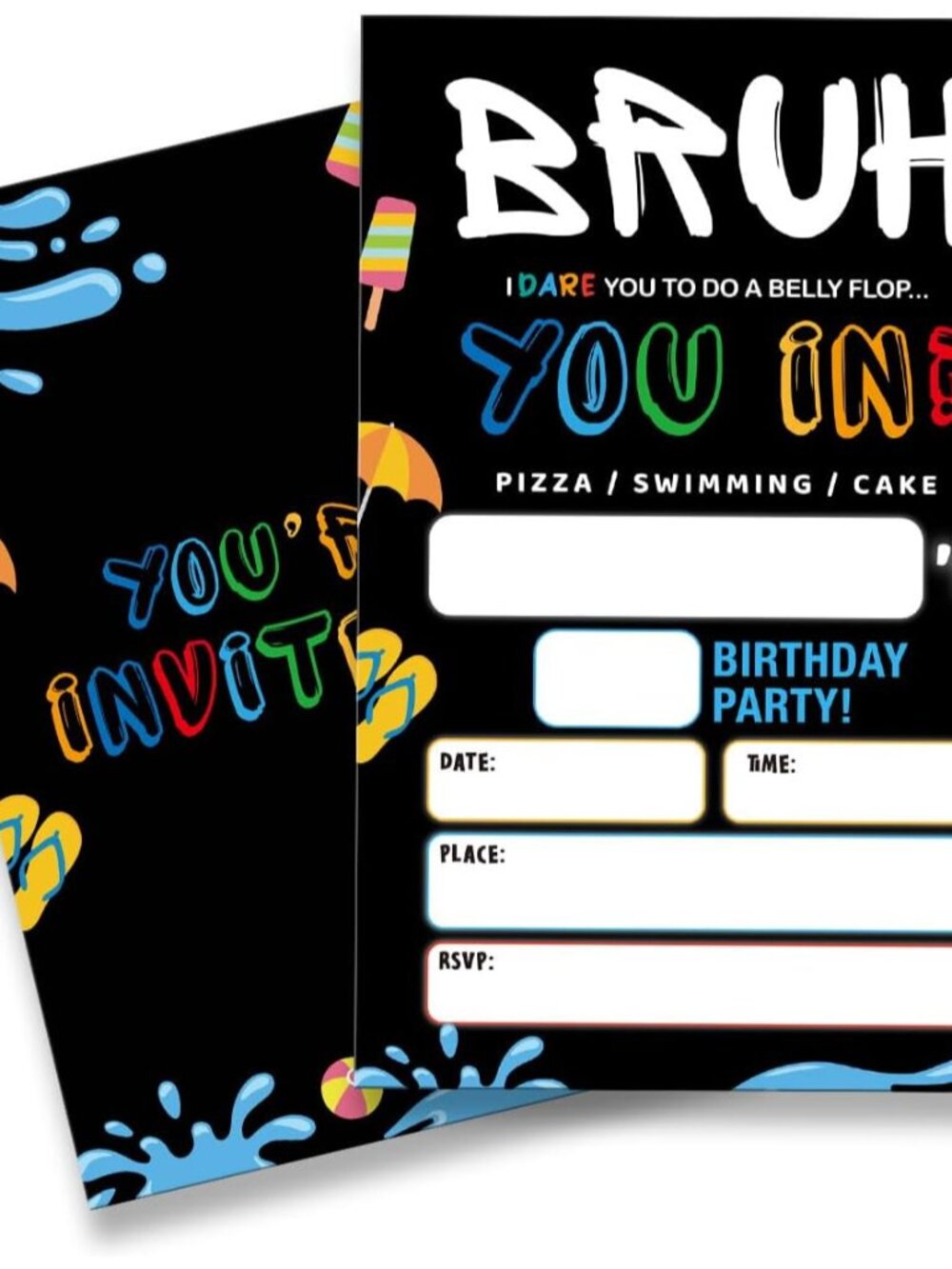 Bruh Pool Birthday Invitation Supplies with Envelopes Set of 20